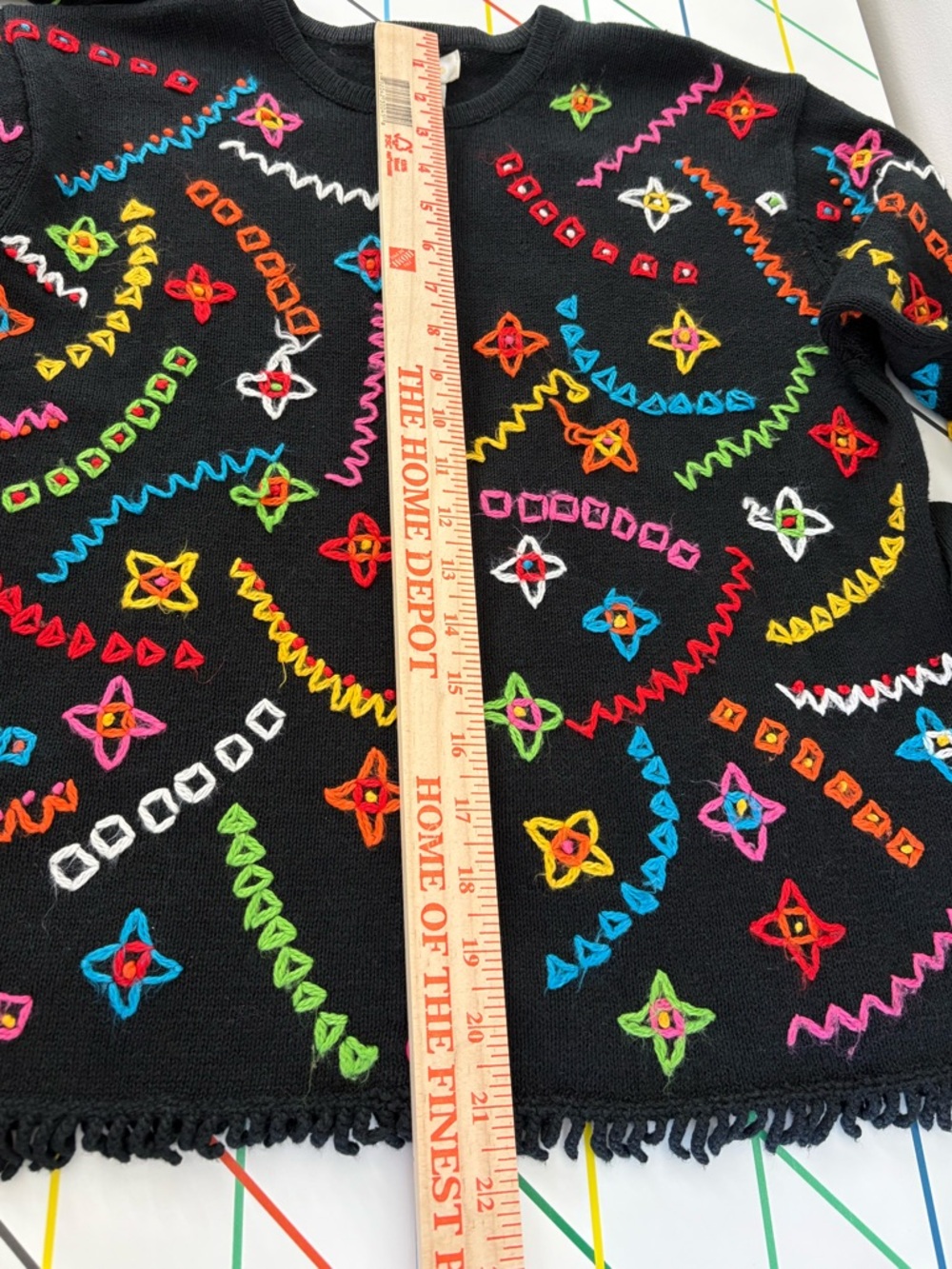 Vintage Talbots Black Knit Cardigan with Multicolor Embroidery Medium boho - Picture 8 of 8